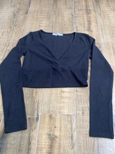 Deep Neck Charcoal Black Top