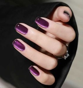 ✨ Handmade hot Purple Cat-Eye Gel Nails 💜