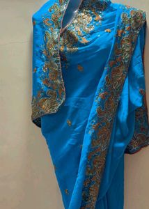Vibrant Blue Embroidered Saree