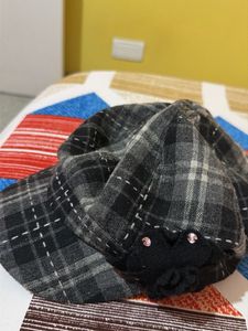Stylish Plaid Cap with Rhinestone Detail