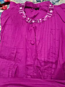 Elegant Purple Kurta with Embellished Neckline
