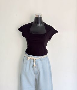 Chic Square Neck Black Top