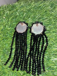 Black Beaded Tassel Earrings