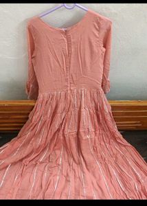 Peach Ethnic Kurta Set with Silver Stripes