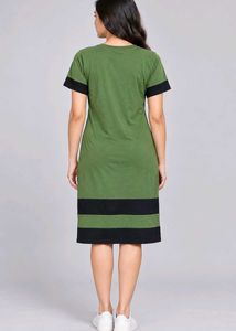 Olive Green Striped T-Shirt Dress