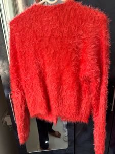 Red Fuzzy Knit Cardigan