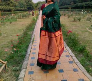 Elegant Green Saree with Red Border
