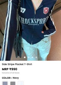 Navy Side Stripe Zip-Up T-Shirt