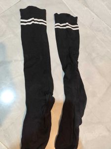 Black Knee-High Socks with White Stripes