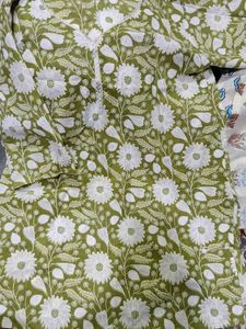 Green Floral Kurta with Lace Trim