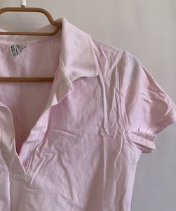 Pink Cropped Polo Top