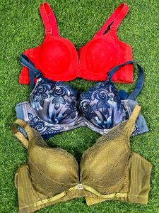 34 size padded Bras Set (Red, Blue, Olive)