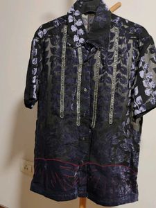Unique Transparent Velvet Embellished Shirt