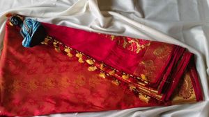 Vibrant Red Silk Saree with Gold Border