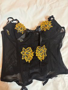 Black Corset Style Top with Floral Embroidery