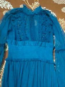 Teal Embroidered Tulle Gown