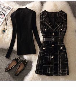 Chic Plaid Dress with Belt ( 3 peice dres