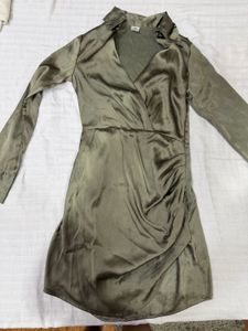 Satin Ruched Wrap Dress