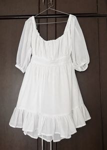 Chic White Puff Sleeve Mini Dress