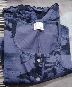 Blue Floral Print Sleeveless Kurta