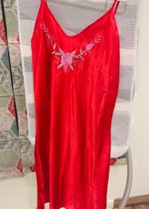 Red Embroidered Nightdress stretchable bust XL
