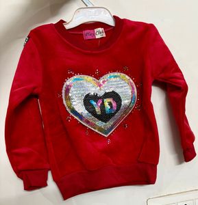 Play Club Girls' Red Heart Sequin Top & Jeans Set