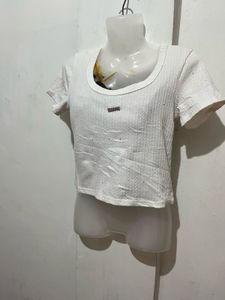 White Textured Crop Top