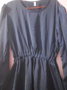 Satin Navy Blue Tiered Dress