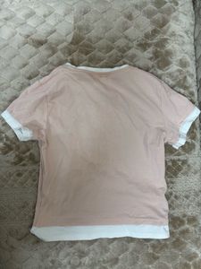 H&amp;M Pink Layered Crew Neck T-Shirt