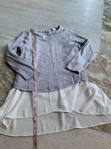 Stylish Grey Long Sleeve Layered Top