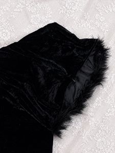 Black Velvet Feather Trim Dress