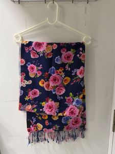 Navy Floral Print Dupatta with Tassels