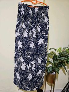 Navy Floral Print Off shoulder Maxi Skirt