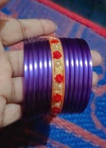 Purple Bangles with Red &amp; Gold Embellishments