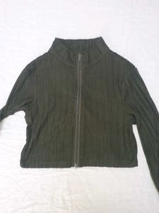 Ribbed Zip-Up Cropped Jacket