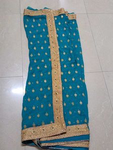 Beautiful Teal Embroidered Saree