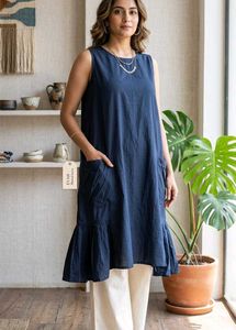 Navy Blue Sleeveless Tunic/Kurti