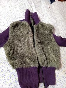 Purple Faux Fur Zip-Up Sweater