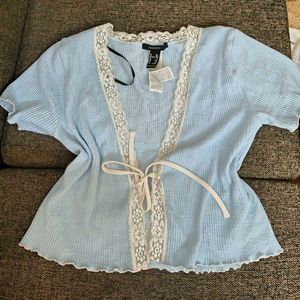Light Blue Lace Trim Cardigan