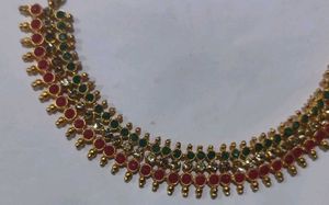 Elegant Gold Necklace with Red &amp; Green Stones