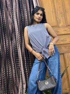 Striped Tie-Front Sleeveless Top
