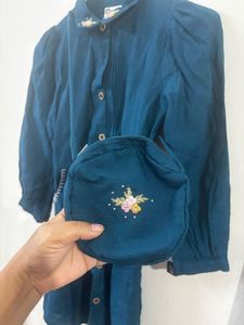Teal Blue Dress with Matching Bag