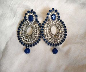 Elegant Blue & White Stone Earrings