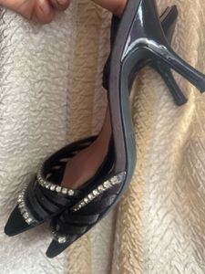 Zara Black Jeweled Heels - Size 37