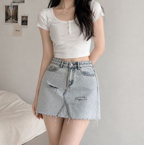 Ripped Denim Mini Skirt