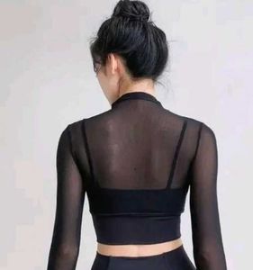 padded Sheer Black Long Sleeve Crop Top
