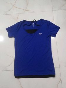 Blue T-shirt with Heart Detail purple colour tshir