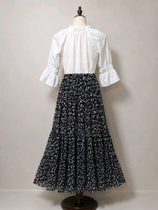 Chic White Top &amp; Black Floral Maxi Skirt Set
