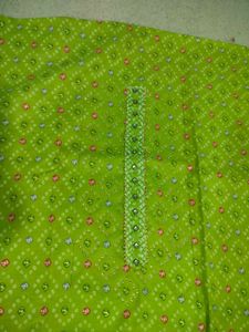 Vibrant Green Geometric Print Dress Material