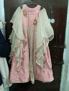 Beautiful Pink Ethnic Gown with Net Overlay